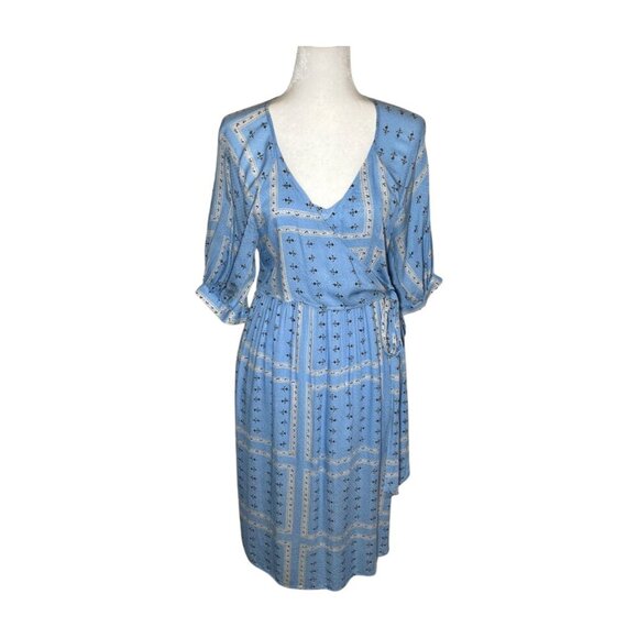URBAN OUTFITTERS Womens Joey Dress Faux Wrap Midi Blue Floral Print Size Small - Picture 1 of 11
